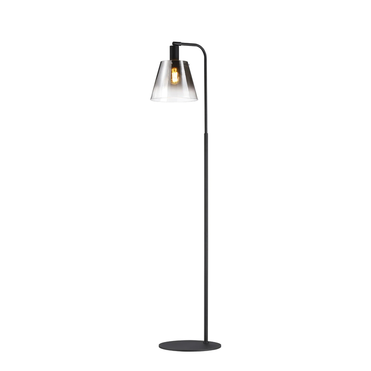 Idolite Coughlan Black 1 Light Floor Lamp Complete With Smoked Faded Glass Shade