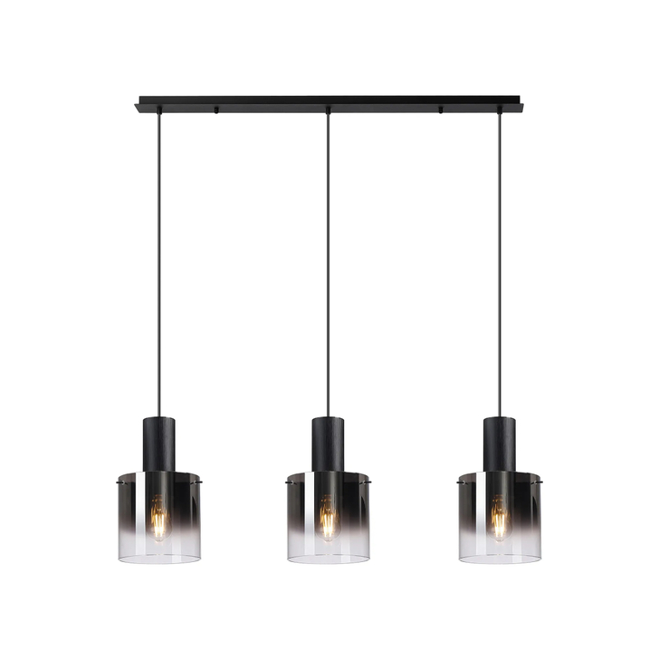 Idolite Crewe 1.1m Linear 3 Light Pendant Satin Black With Smoke Fade Glass