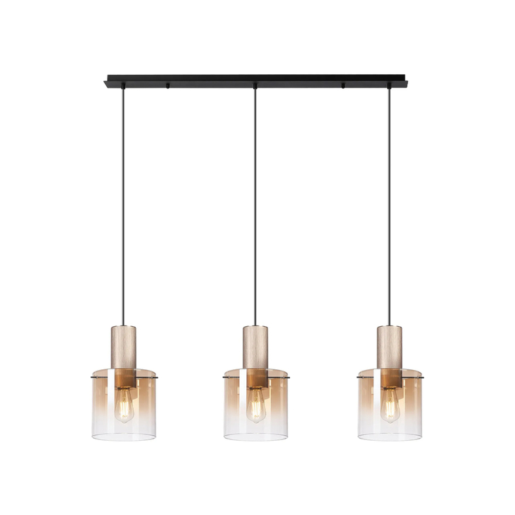 Idolite Crewe 1.1m Linear 3 Light Pendant Titanium Gold/Satin Black With Amber Fade Glass