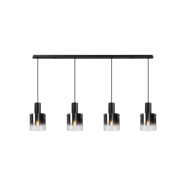 Idolite Crewe 1.5m Linear 4 Light Pendant Satin Black With Smoke Fade Glass
