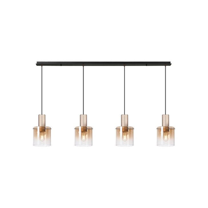 Idolite Crewe 1.5m Linear 4 Light Pendant Titanium Gold/Satin Black With Amber Fade Glass