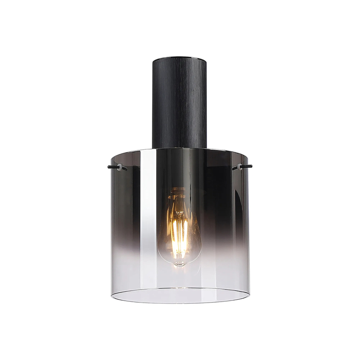 Idolite Crewe 20cm Flush Ceiling Light Satin Black With Smoke Fade Glass