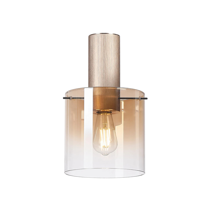 Idolite Crewe 20cm Flush Ceiling Light Titanium Gold With Amber Fade Glass