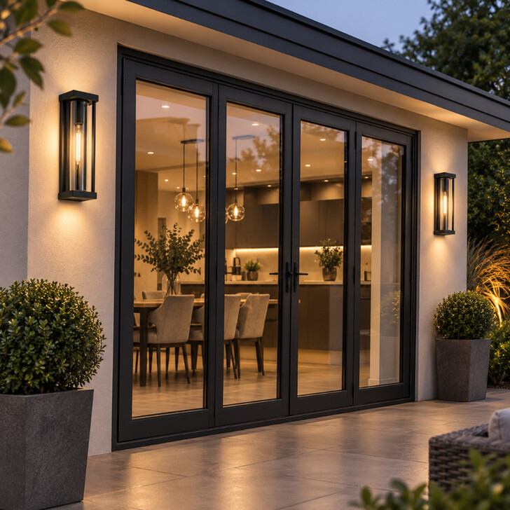 Idolite Crewe Satin Black Rectangular Flush Outdoor Wall Lantern Complete With Clear Cylindrical Glass - IP54