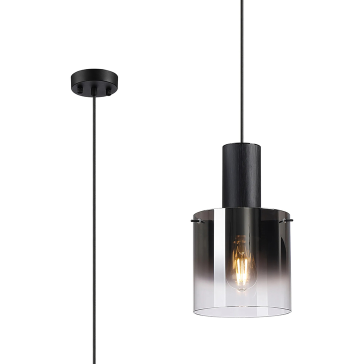 Idolite Crewe Single Pendant Light Satin Black With Smoke Fade Glass