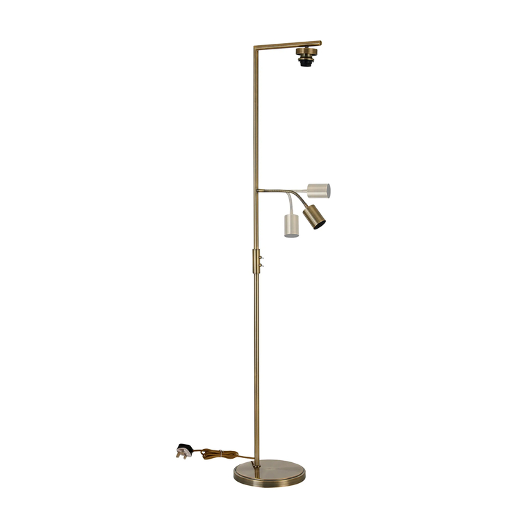 Idolite Devine Antique Brass 1 Light E27 + Reading 1 Light GU10, 166cm Downward Floor Lamp Without Shade,