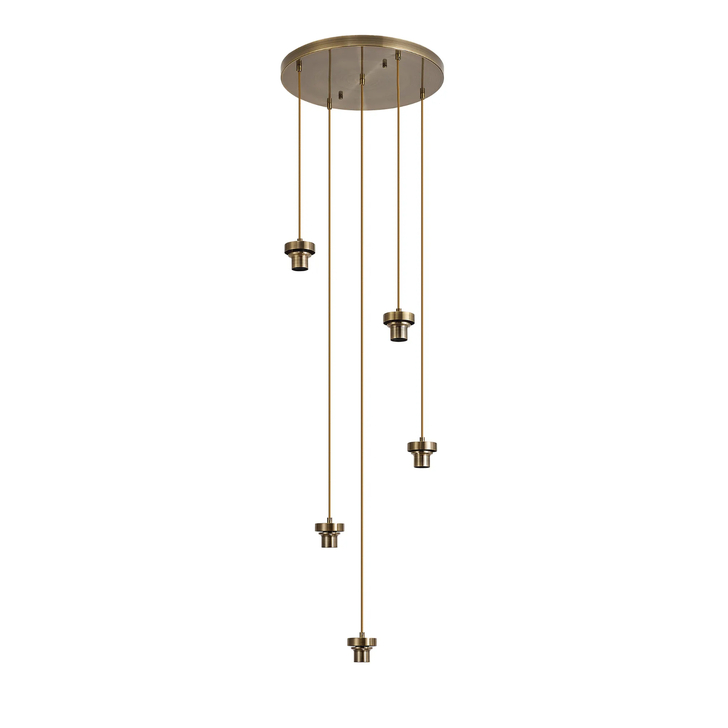 Idolite Devine Antique Brass 5 Light E27 2.5m Round Multiple Pendant (FRAME ONLY)