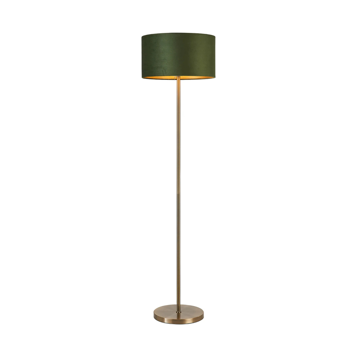 Idolite Devine Floor Lamp, 1 Light E27, Antique Brass/Moss Green/Gold 40x22cm Velvet Shade