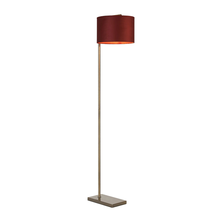 Idolite Devine Floor Lamp, 1 Light E27, Antique Brass/Oxblood 30x20cm Velvet Shade