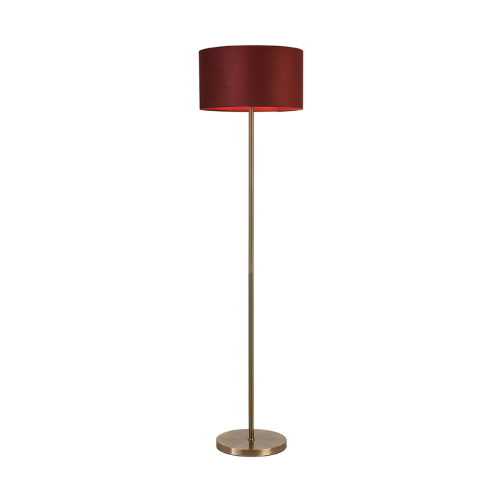 Idolite Devine Floor Lamp, 1 Light E27, Antique Brass/Oxblood 40x22cm Velvet Shade