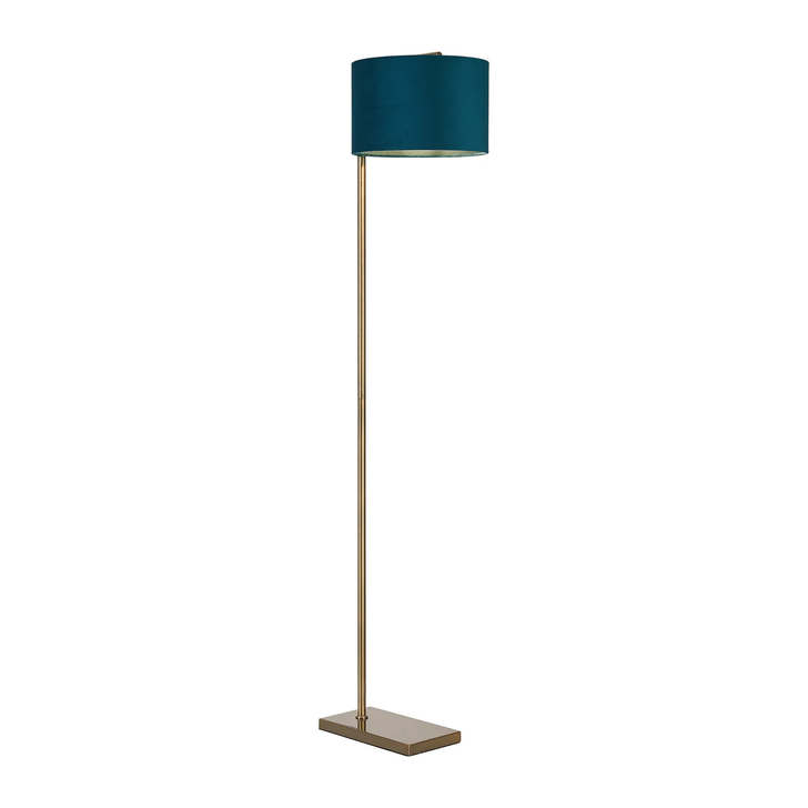 Idolite Devine Floor Lamp, 1 Light E27, Antique Brass/Teal 30x20cm Velvet Shade