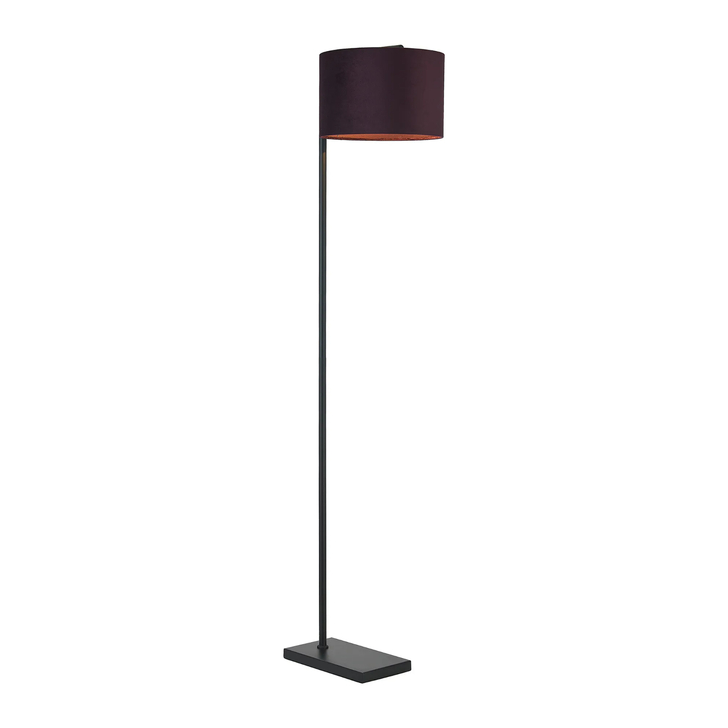 Idolite Devine Floor Lamp, 1 Light E27, Satin Black/Aubergine 30x20cm Velvet Shade