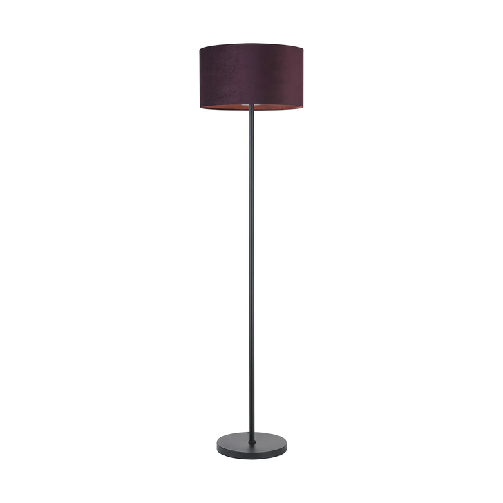 Idolite Devine Floor Lamp, 1 Light E27, Satin Black/Aubergine 40x22cm Velvet Shade
