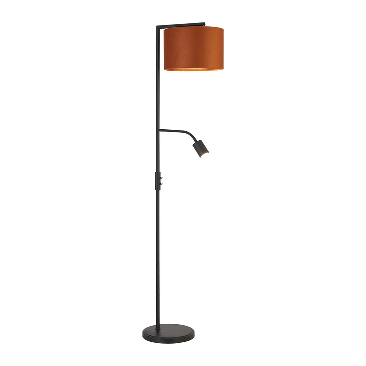 Idolite Devine Floor Lamp, 1 Light E27, Satin Black/Burnt Orange/Copper 30x20cm Velvet Shade