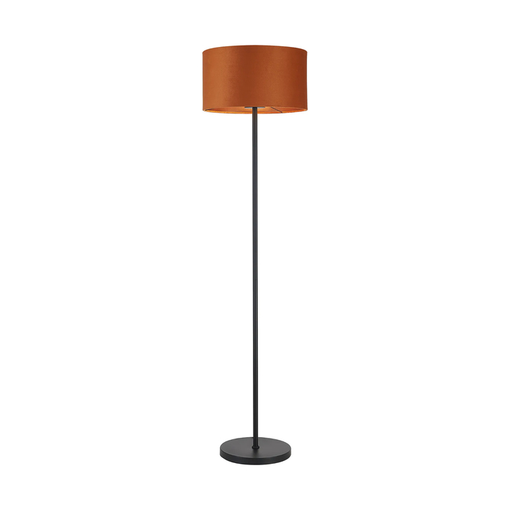 Idolite Devine Floor Lamp, 1 Light E27, Satin Black/Burnt Orange/Copper 40x22cm Velvet Shade