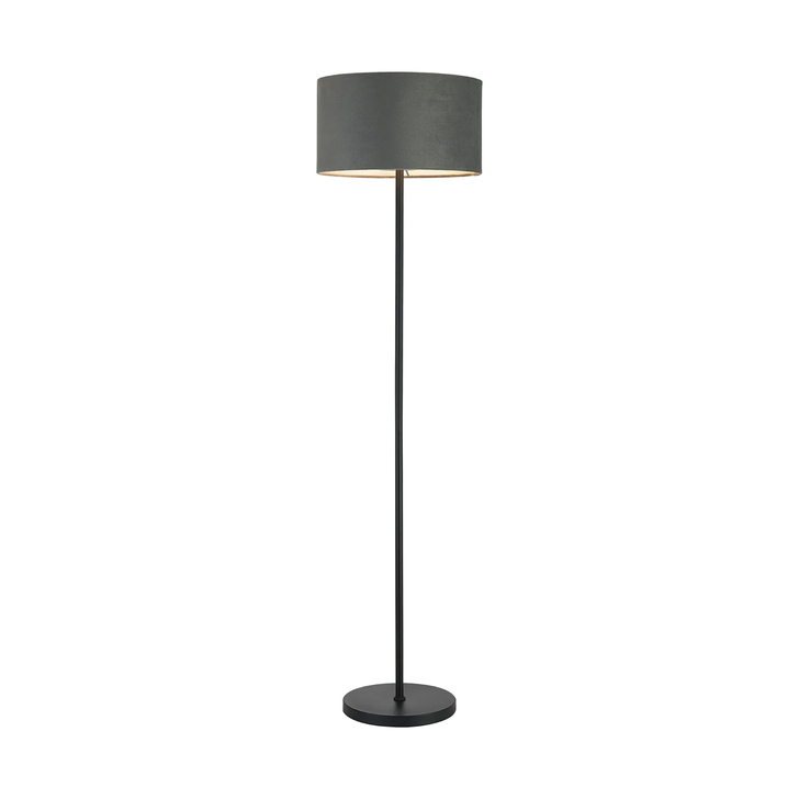 Idolite Devine Floor Lamp, 1 Light E27, Satin Black/Dark Grey/Silver 40x22cm Velvet Shade