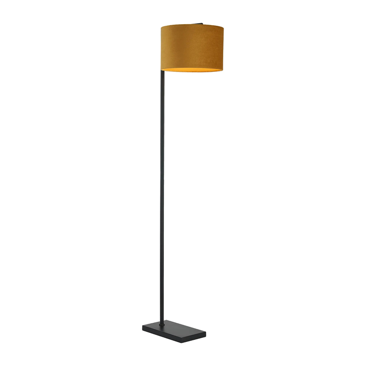 Idolite Devine Floor Lamp, 1 Light E27, Satin Black/Ochre 30x20cm Velvet Shade
