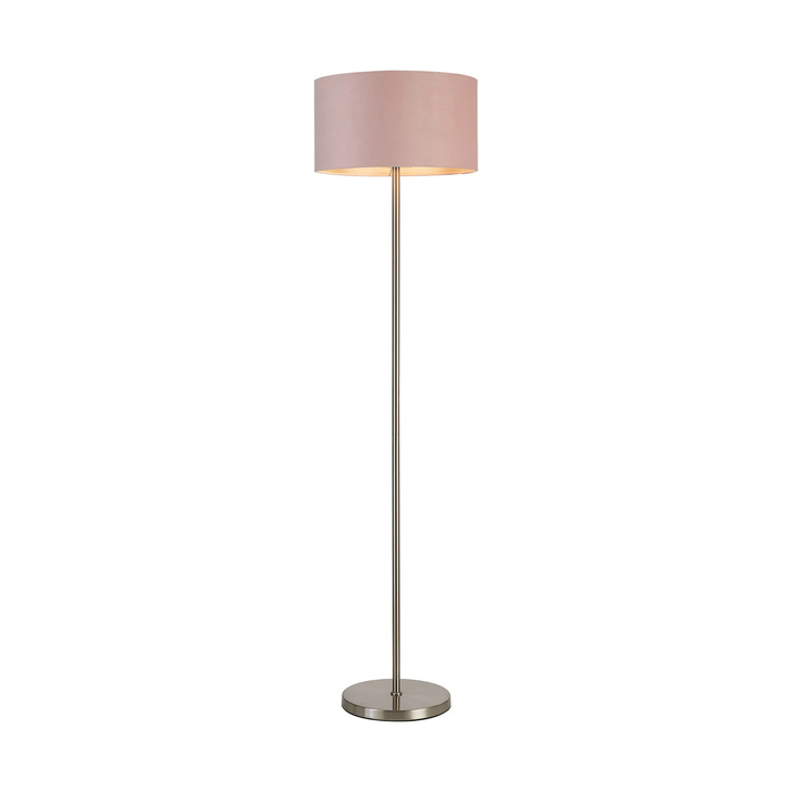Idolite Devine Floor Lamp, 1 Light E27, Satin Nickel/Blush Pink/Prosecco 40x22cm Velvet Shade