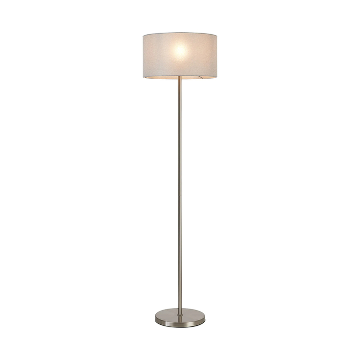 Idolite Devine Floor Lamp, 1 Light E27, Satin Nickel/Cement 40x22cm Linen Shade