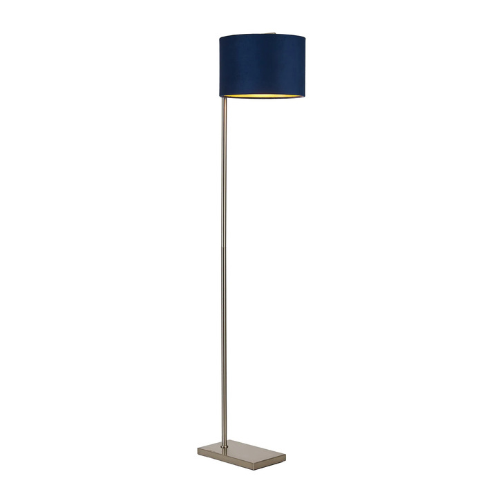Idolite Devine Floor Lamp, 1 Light E27, Satin Nickel/Navy/Gold 30x20cm Velvet Shade