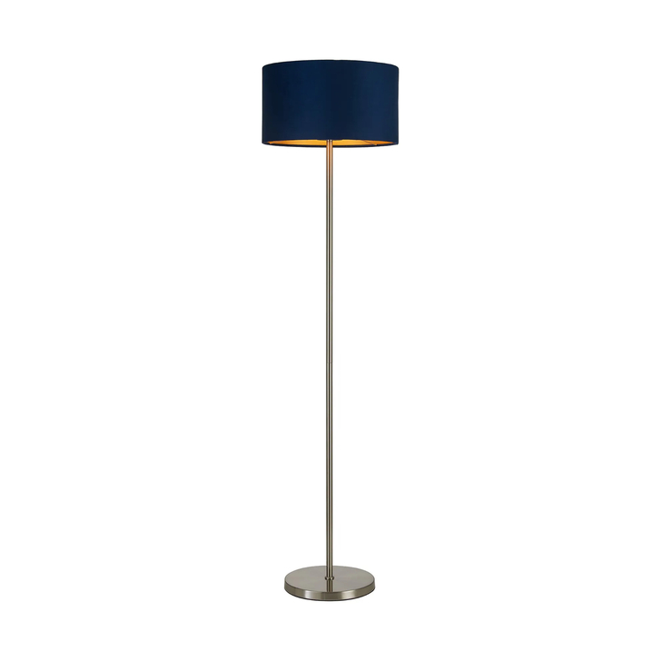 Idolite Devine Floor Lamp, 1 Light E27, Satin Nickel/Navy/Gold 40x22cm Velvet Shade