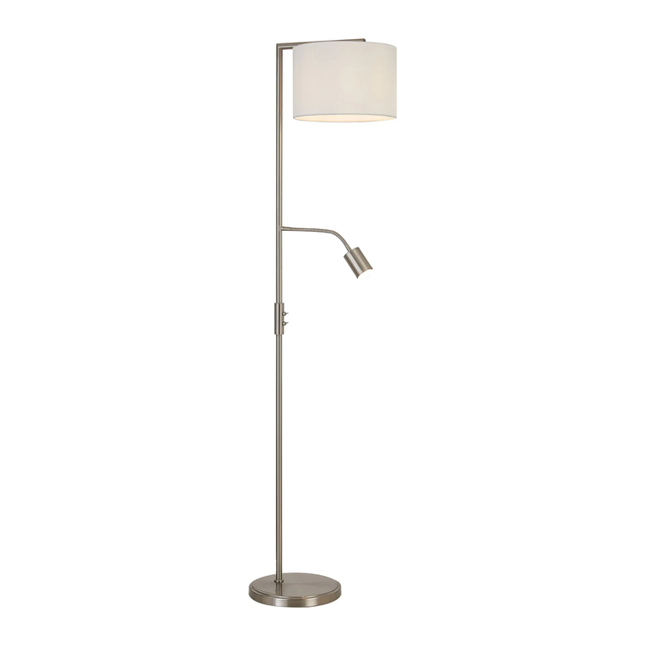 Idolite Devine Floor Lamp, 1 Light E27, Satin Nickel/Porcelain 30x20cm Faux Silk Shade