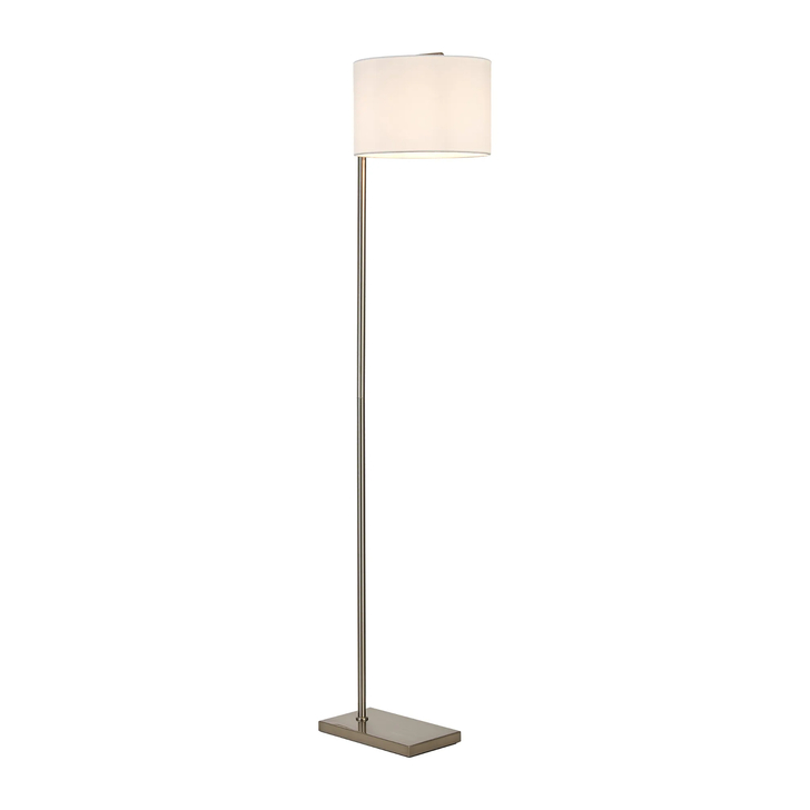 Idolite Devine Floor Lamp, 1 Light E27, Satin Nickel/Porcelain 30x20cm Faux Silk Shade