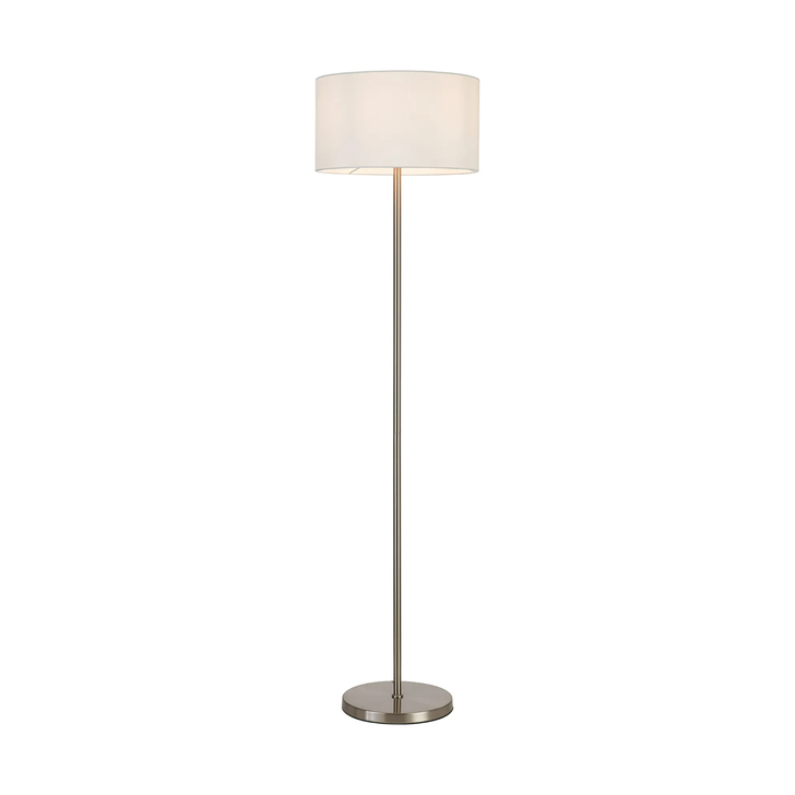 Idolite Devine Floor Lamp, 1 Light E27, Satin Nickel/Porcelain 40x22cm Faux Silk Shade