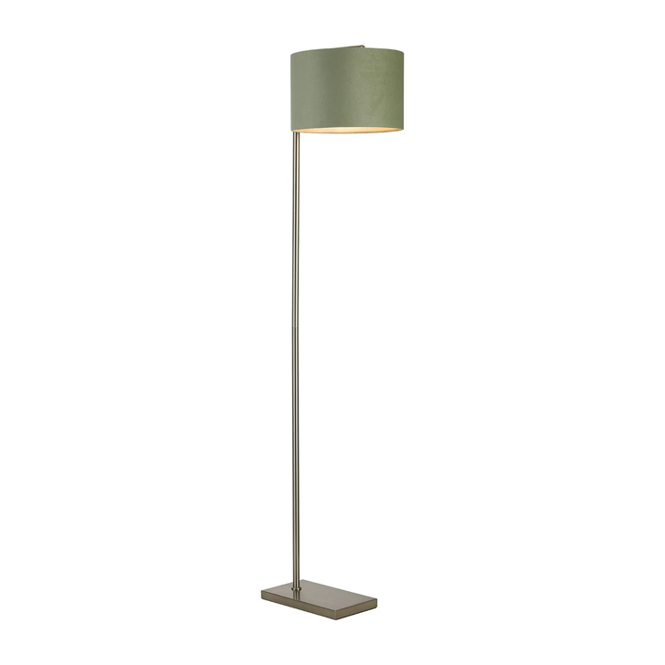 Idolite Devine Floor Lamp, 1 Light E27, Satin Nickel/Sage Green/Prosecco 30x20cm Velvet Shade