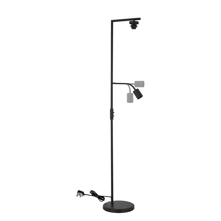 Idolite Devine Satin Black 1 Light E27 + Reading 1 Light GU10, 166cm Downward Floor Lamp Without Shade,