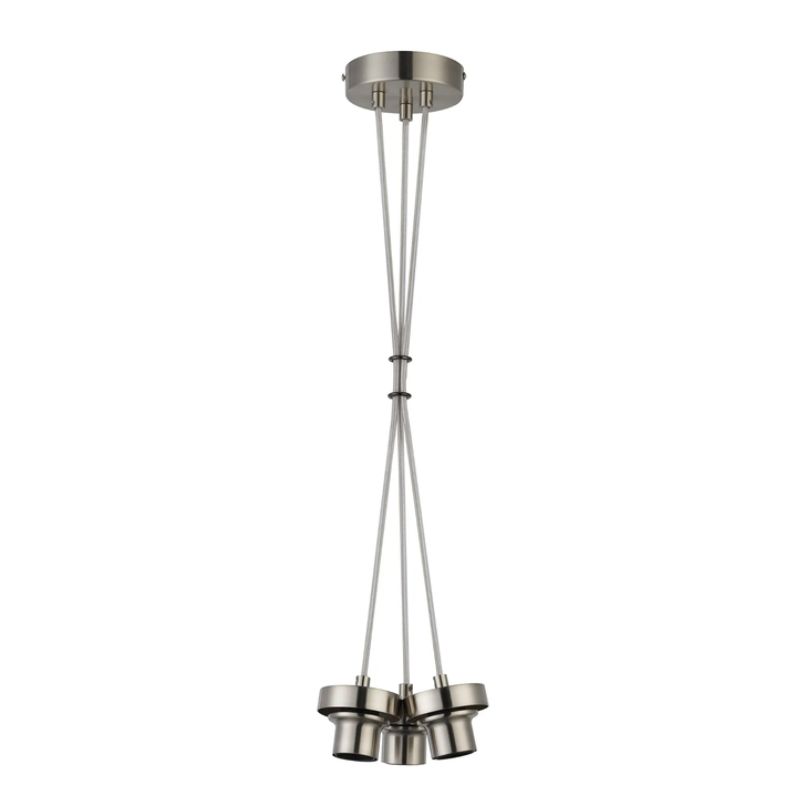 Idolite Devine Satin Nickel 3 Light E27 1m Cluster Pendant (FRAME ONLY), Suitable For A Vast Selection Of Glass Shades