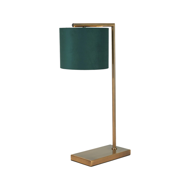 Idolite Devine Table Lamp, 1 Light E27, Antique Brass/Forest Green 20x16.5cm Velvet Shade
