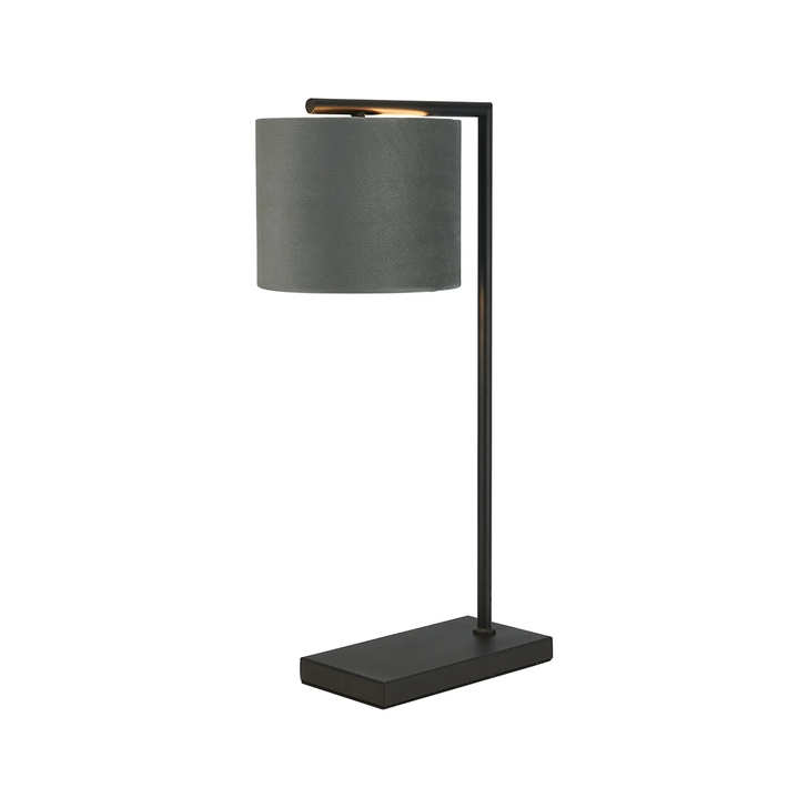 Idolite Devine Table Lamp, 1 Light E27, Satin Black/Dark Grey/Silver 20x16.5cm Velvet Shade