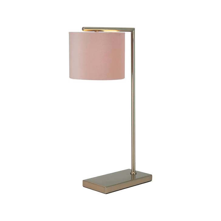 Idolite Devine Table Lamp, 1 Light E27, Satin Nickel/Blush Pink/Prosecco 20x16.5cm Velvet Shade