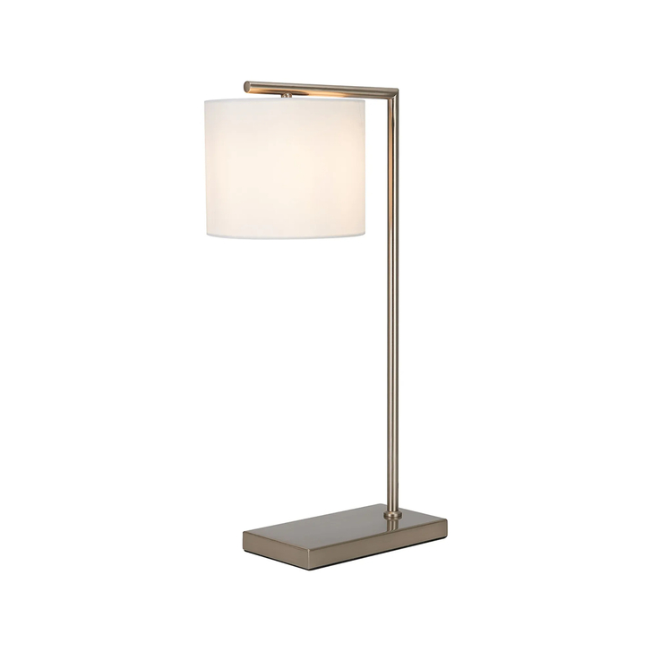 Idolite Devine Table Lamp, 1 Light E27, Satin Nickel/Porcelain 20x16.5cm Faux Silk Shade