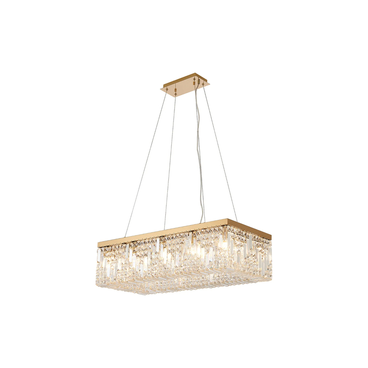 Idolite Dividi 12 Light Rectangular Pendant Crystal Chandelier Gold