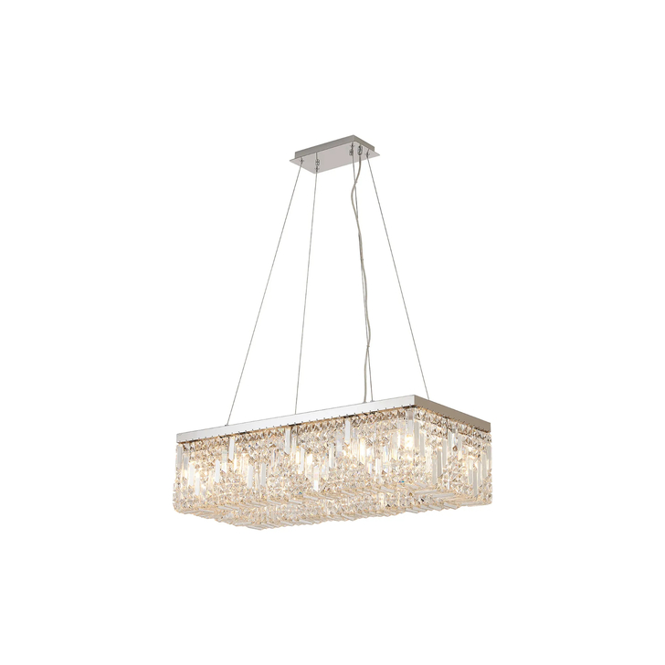 Idolite Dividi 12 Light Rectangular Pendant Crystal Chandelier Polished Chrome