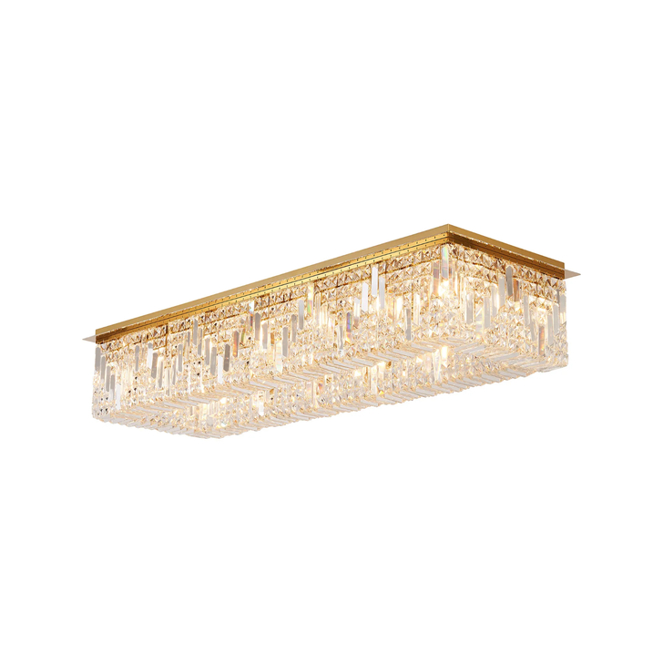 Idolite Dividi 16 Light Flush Rectangular Crystal Chandelier Gold