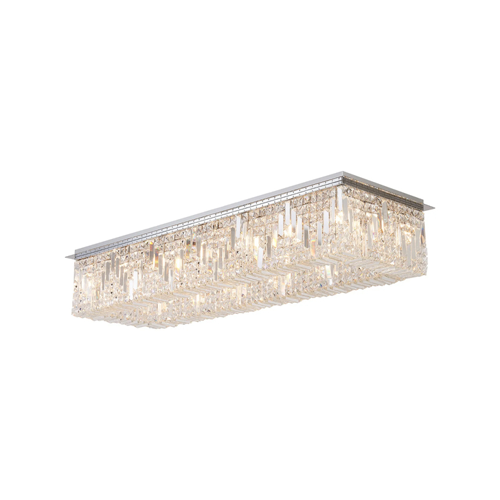 Idolite Dividi 16 Light Flush Rectangular Crystal Chandelier Polished Chrome