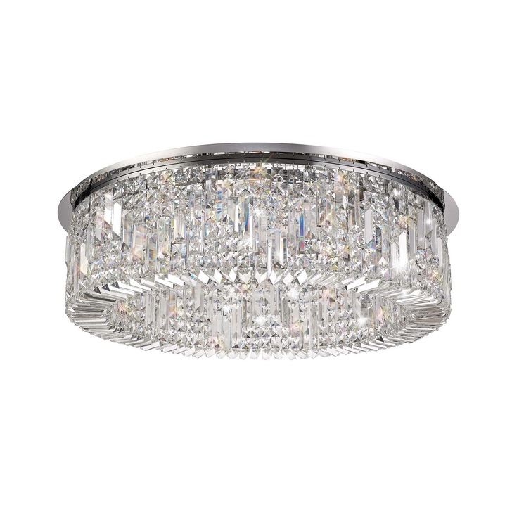 Idolite Dividi Polished Chrome 12 Light Extra Large Flush Crystal Ceiling Light