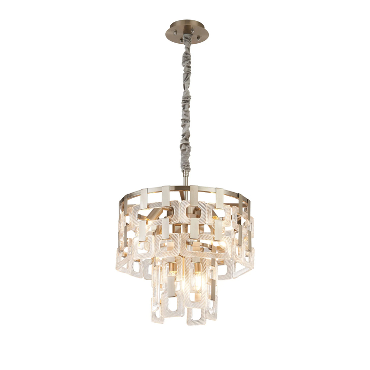 Idolite Duskie 41cm 2 Tier Satin Nickel Pendant Light Complete With Clear Glass