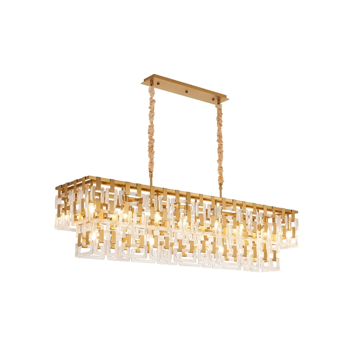 Idolite Duskie Extra Large 150cm Matt Gold Rectangular Linear Pendant Light Complete With Clear Glass