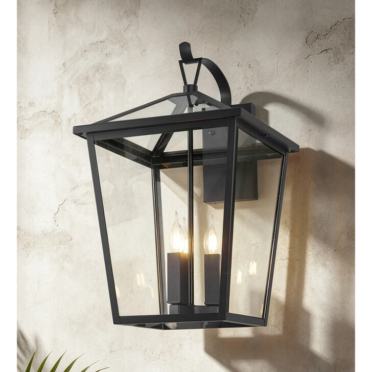 Idolite Eccleshall Square Tapered Black Large Wall Lantern Complete With Clear Glass - IP54
