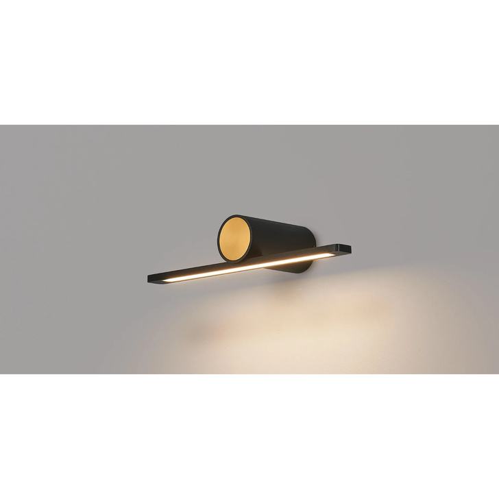 Idolite Ennis Black And Gold Modern Slim Small Led Wall Light - 3000K - IP44