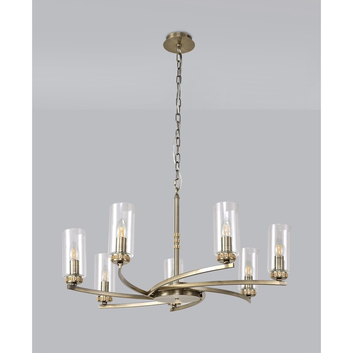 Idolite Euston Antique Brass 7 Light Pendant C/W Crystal Detailing & Clear Glasses