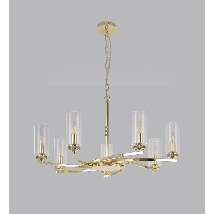 Idolite Euston Polished Gold 7 Light Pendant C/W Crystal Detailing & Clear Glasses