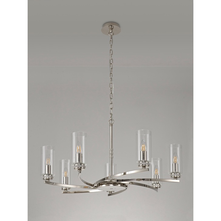 Idolite Euston Polished Nickel 7 Light Pendant C/W Crystal Detailing & Clear Glasses