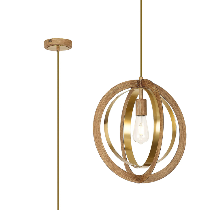 Idolite Gayle Dark Oak And Bronze 1 Light Round Single Pendant Light