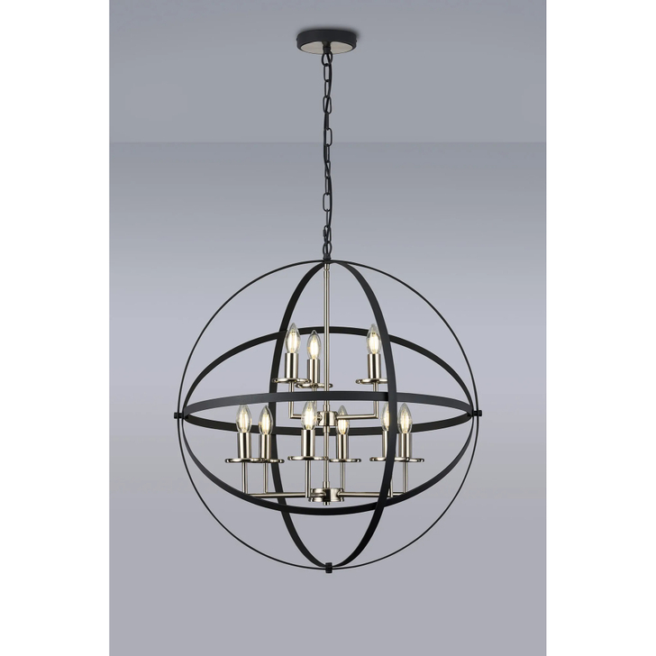 Idolite Genesis Anthracite And Satin Nickel 9 Light Two Tier Extra Large Orb Pendant