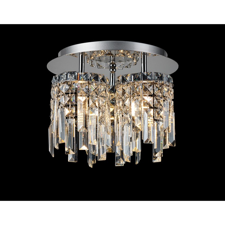 Idolite Hayes Polished Chrome 3 Light Flush Crystal Bathroom Ceiling Light - IP44